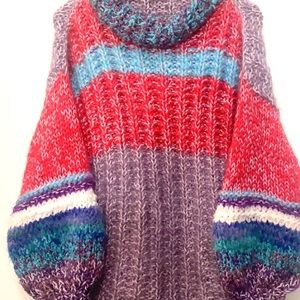 Mohair multicolored handmade warm fuzzy sweater-